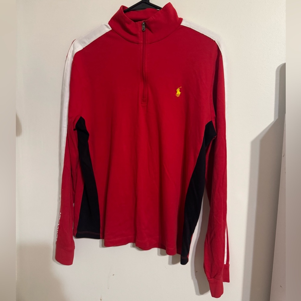 Polo by Ralph Lauren Red 1/4 Zip Mock Neck Pullover Sweatshirt Logo Men